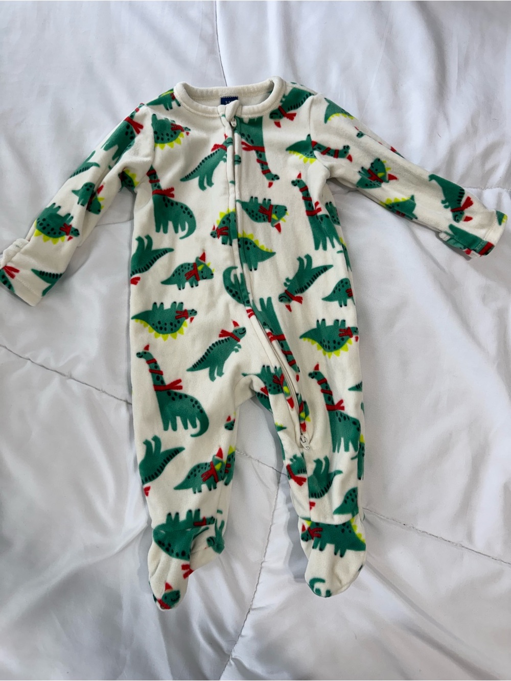 Cozy Cream Dinosaur Print Fleece One-Piece for Kids